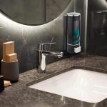 BATH GURU Abs Wall Mounted Shampoo Sanitizer Lotion Hand Dish Wash Gel Liquid Soap Dispenser for Bathroom Kitchen Pack of 2 (400 Ml, White & Black, Plastic)