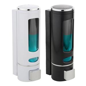 BATH GURU Abs Wall Mounted Shampoo Sanitizer Lotion Hand Dish Wash Gel Liquid Soap Dispenser for Bathroom Kitchen Pack of 2 (400 Ml, White & Black, Plastic)