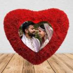 Romantic Red Heart Fur Cushion with Personalized Photo